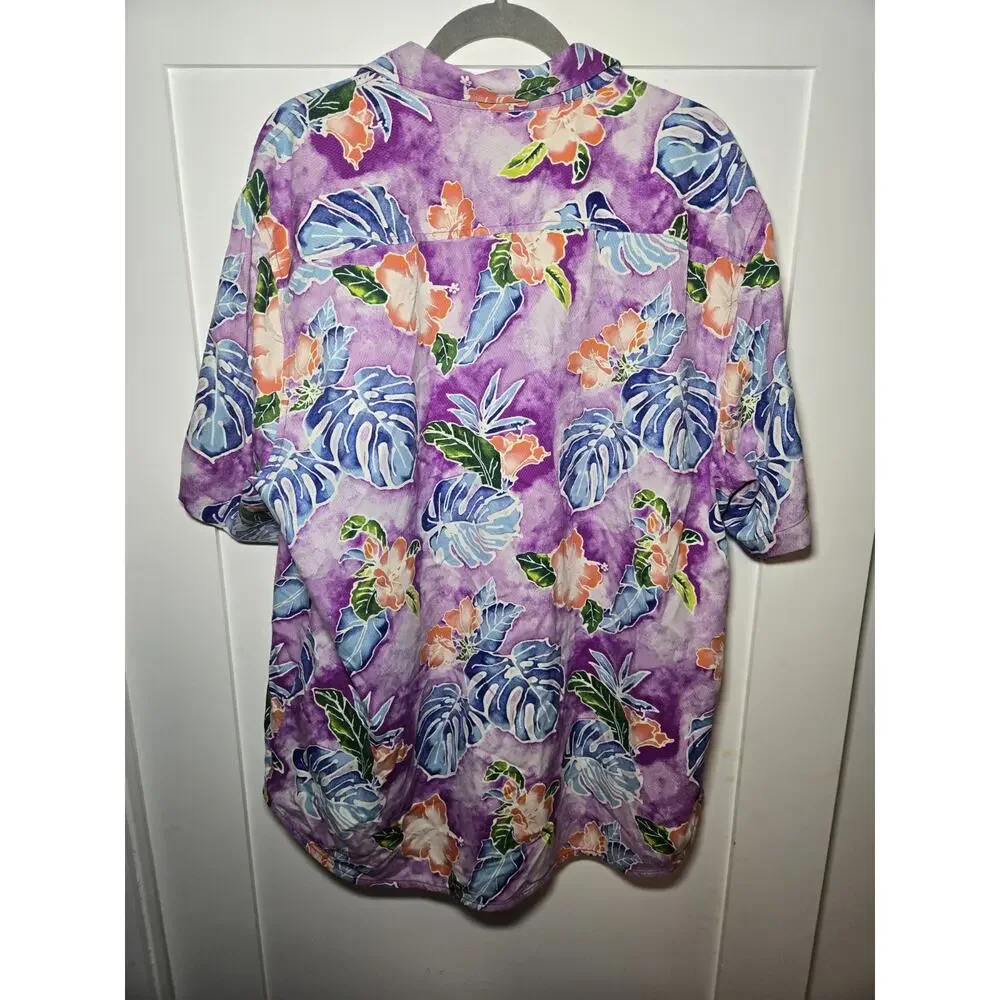 Tommy Bahama Silk Button Up Mens XXL Purple Blue 100% Silk Tropical Floral